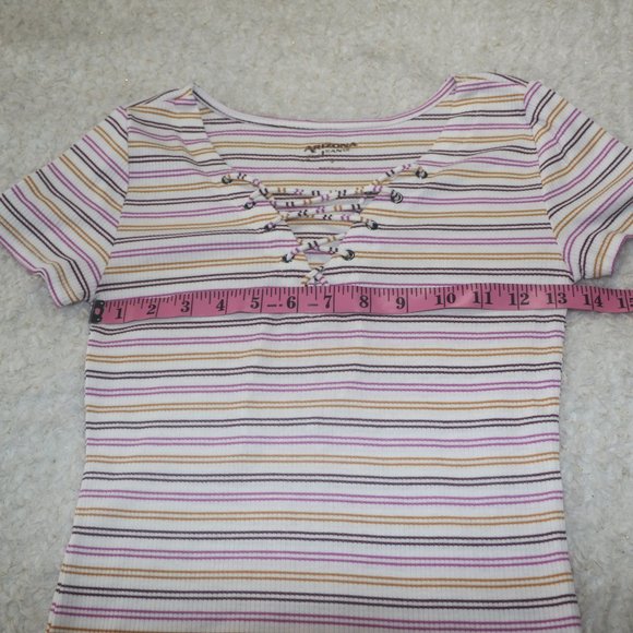 Arizona Jeans Striped Lace Up Short Sleeve Top - Picture 6 of 7